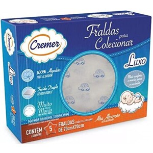 Fralda Luxo Cremer 5 Unidades (70cmx70cm): de R$ 41,89 por R$ 16,96