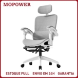 Cadeira Gamer Branca Ergonômica Ajuste 90° a 145°, Apoio de Cabeça e Lombar Ajustável, Malha Resp…