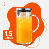 Jarra de Vidro Borossilicato 1,5 Litros Tampa Inox Hermética Transparente para Água, Suco, Chá e …