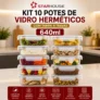 Kit 10 Potes Herméticos Vidro 640ml Starhouse Marmita Forno Micro-ondas Airfryer com 4 travas de …