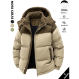 Jaqueta masculina de algodão com capuz espessada e quente no inverno à prova de vento e resistent…