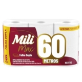Mili Papel Higiênico Folha Dupla Max Neutro, Picotado e Texturizado, 6 Rolos de 60 metros com 47%…