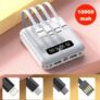 10000mah Carregador Portátil con 4 cables de carga rápida Banco de energía digital LED com ilumin…