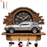 Suporte de Chaves Vintage 2D DeLorean Decoração de Parede em Madeira com Ganchos 11.8″x9″ – Perfe…
