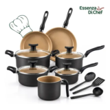 Conjunto Panelas Antiaderente 10 Peças Teflon Várias Cores Preto Com Beje por R$ 229,00